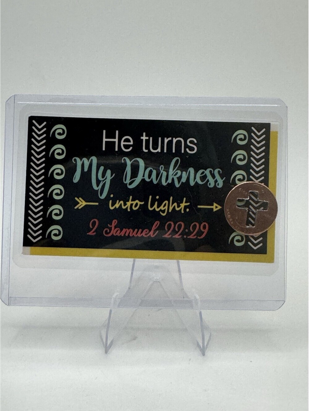 Cut Coin Cross Penny “He Turns My Darkness Into Light” 2 Samuel 22:29 -Christian